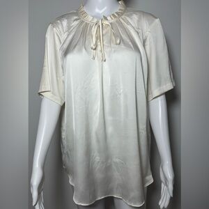 Worthington Satin Split Tie Neck Blouse Champagne - XXL